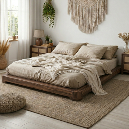 Low Profile Solid Wood Platform Bed Frame – Minimalist Japandi Style