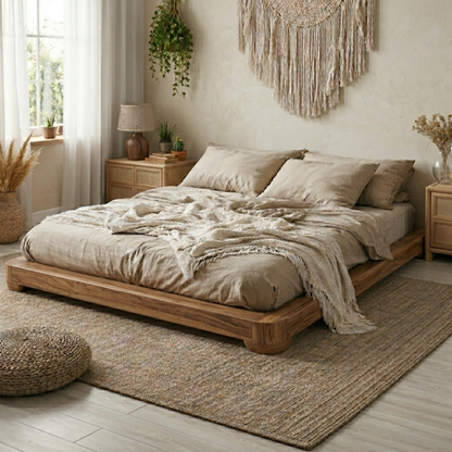 Low Profile Solid Wood Platform Bed Frame – Minimalist Japandi Style