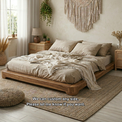 Low Profile Solid Wood Platform Bed Frame – Minimalist Japandi Style