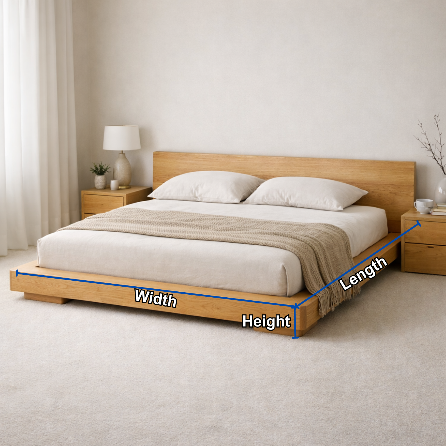 Low Profile Solid Wood Platform Bed Frame with Minimalist Headboard