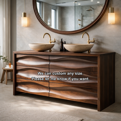 Solid Wood Double Sink Bathroom Vanity with Sculpted Wave Drawers