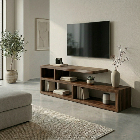 Minimalist Solid Wood TV Stand with Open Shelves – Modern Media Console