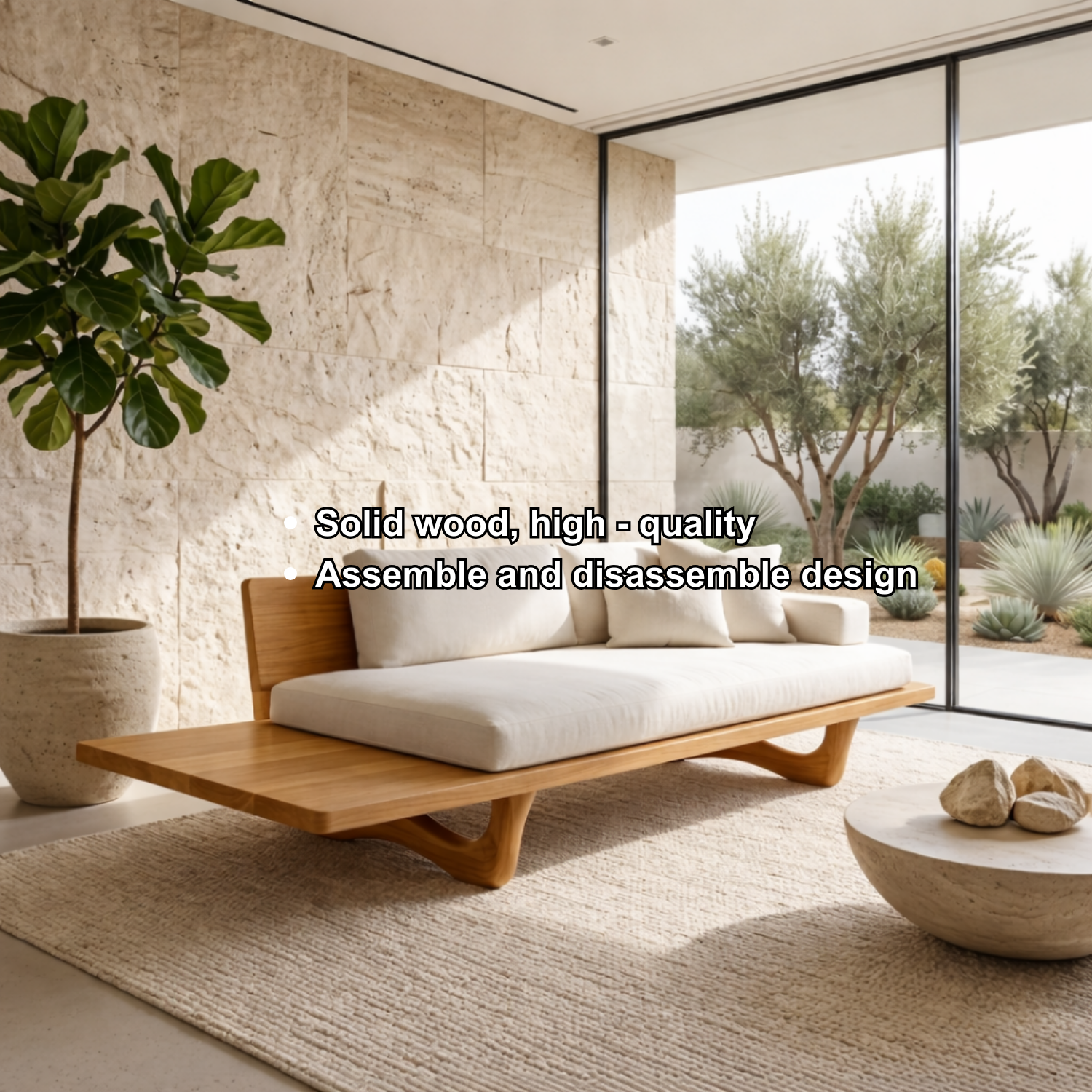 Solid Wood Platform Sofa Frame with Curved Base – Modern Minimalist Wood Sofa Kitchnce