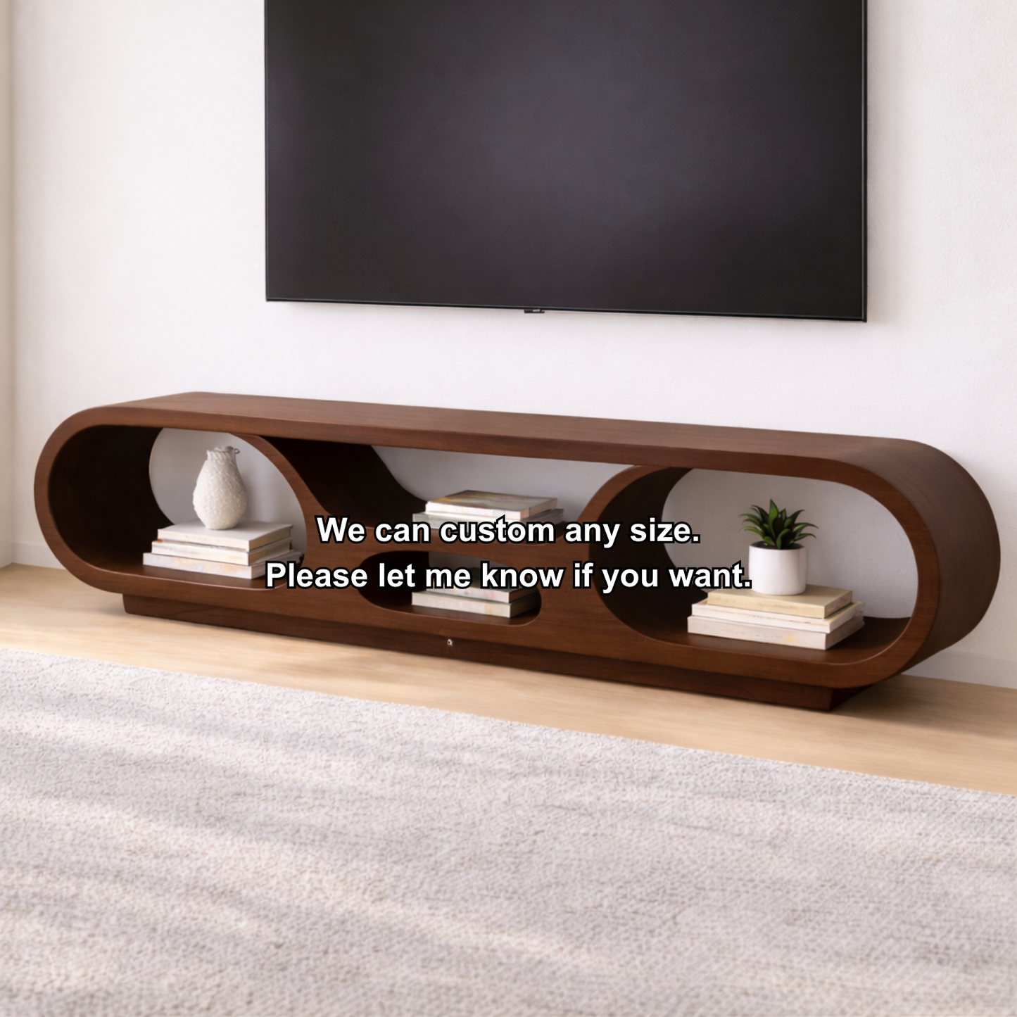 Solid Wood TV Stand with Open Storage and Modern Curved Design Kitchnce