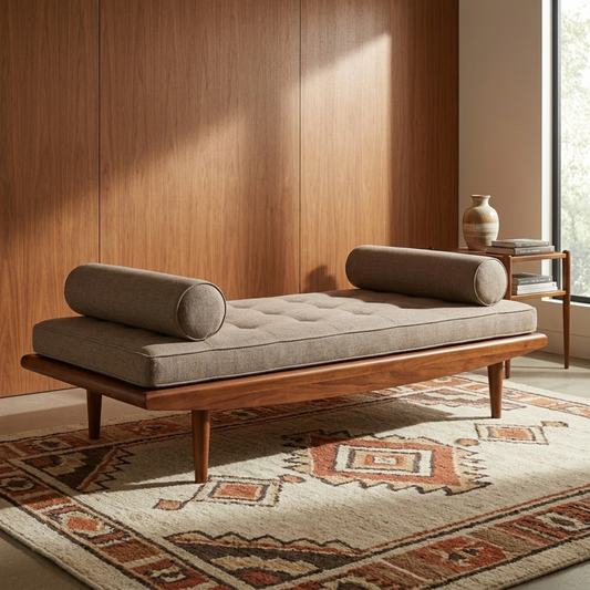 Solid Wood Daybed Frame with Mid-Century Legs – Modern Minimalist Lounge Bed Kitchnce