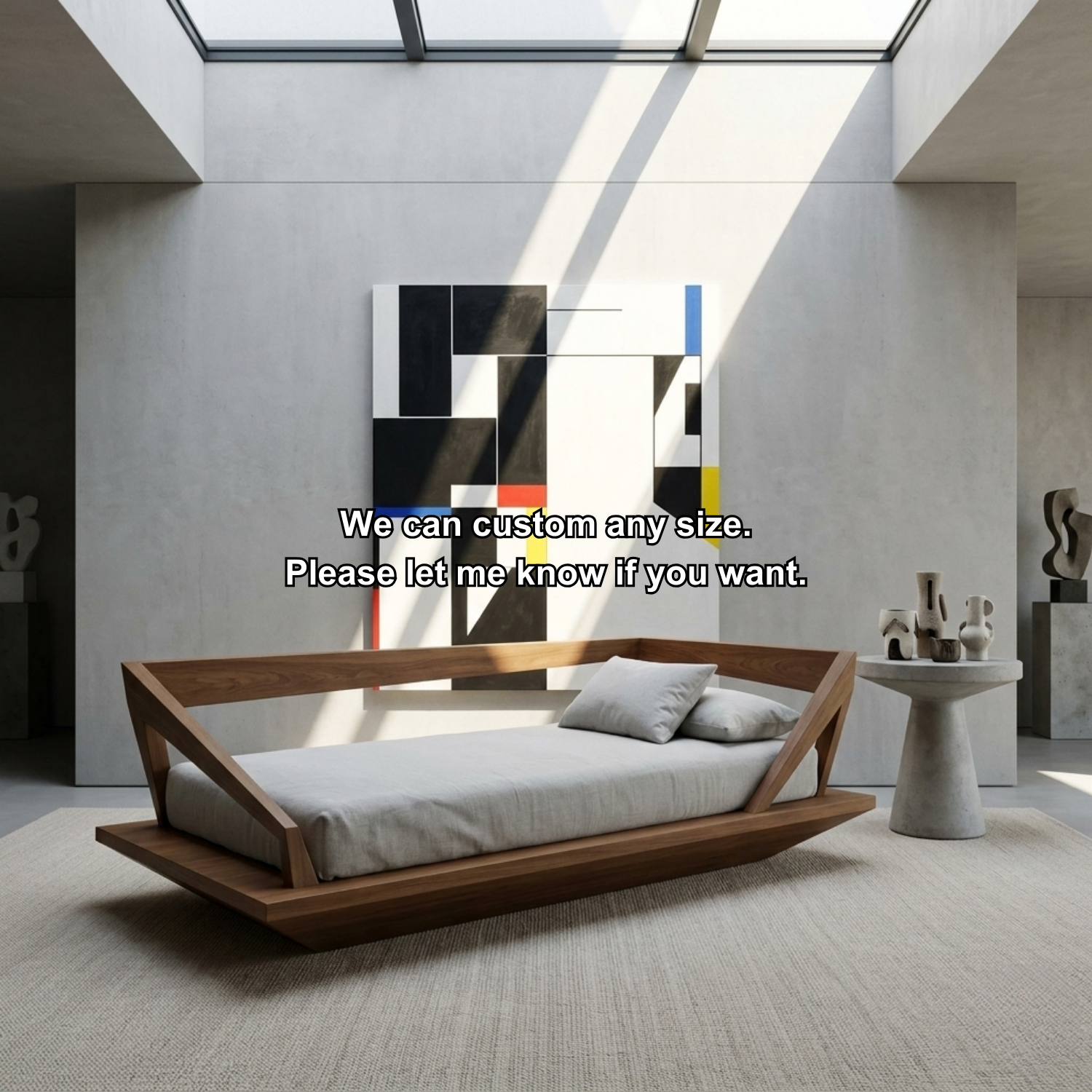 Solid Wood Daybed Frame with Geometric Side Rails – Modern Minimalist Lounge Bed Kitchnce