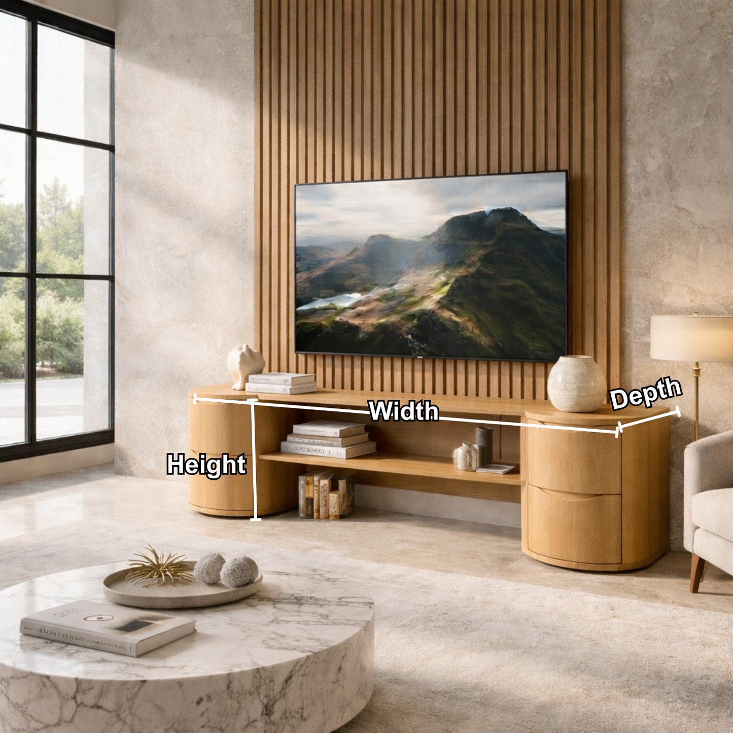 Solid Wood TV Stand with Rounded Drawer Cabinets – Modern Minimalist Media Console Kitchnce
