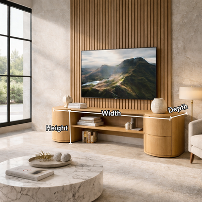 Solid Wood TV Stand with Rounded Drawer Cabinets – Modern Minimalist Media Console Kitchnce