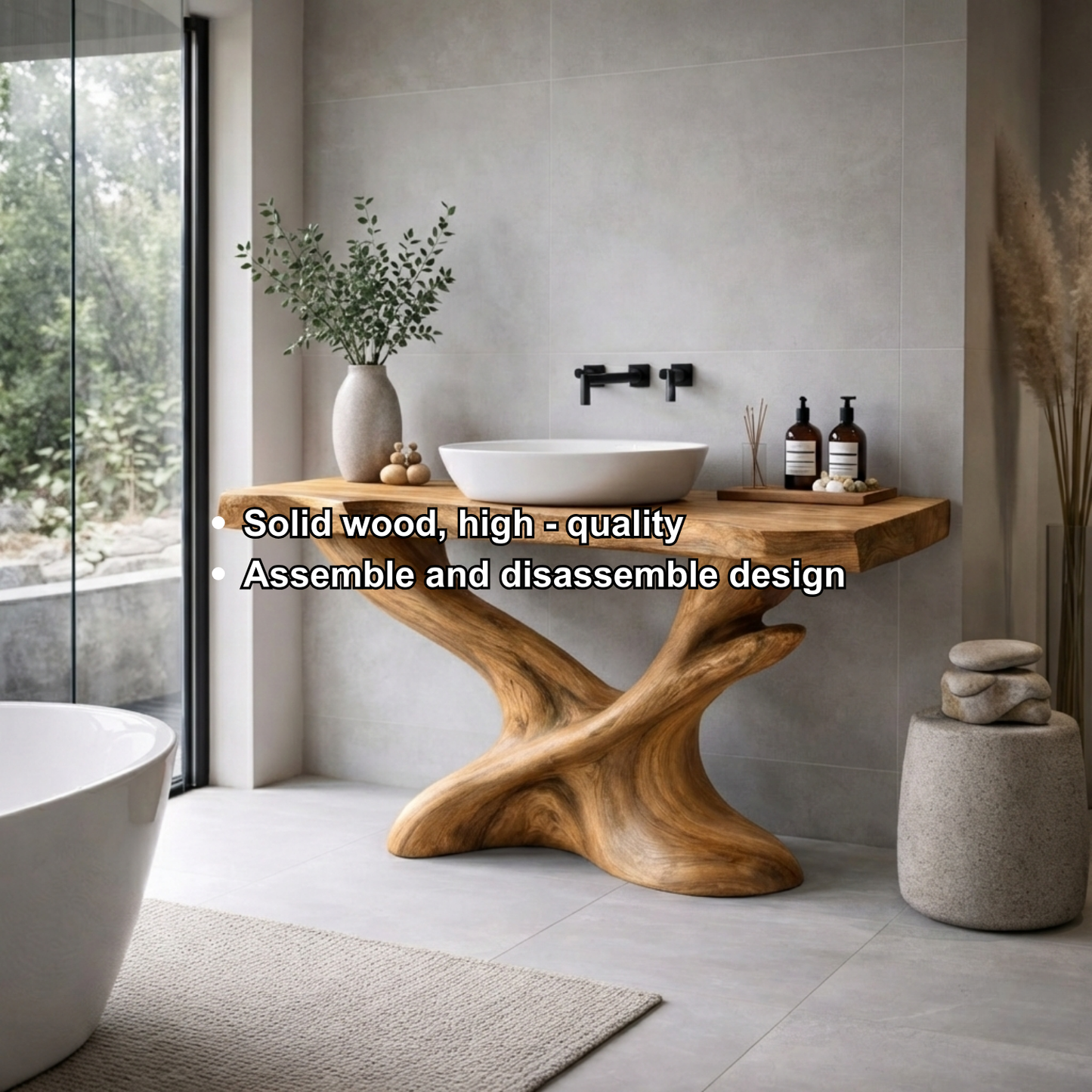 Handcrafted Solid Wood Bathroom Vanity – Sculptural Modern Pedestal Sink Table