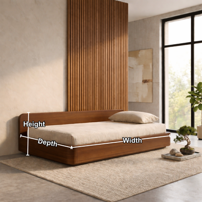 Solid Wood Daybed Frame with Backrest – Modern Minimalist Platform Lounge Bed Kitchnce