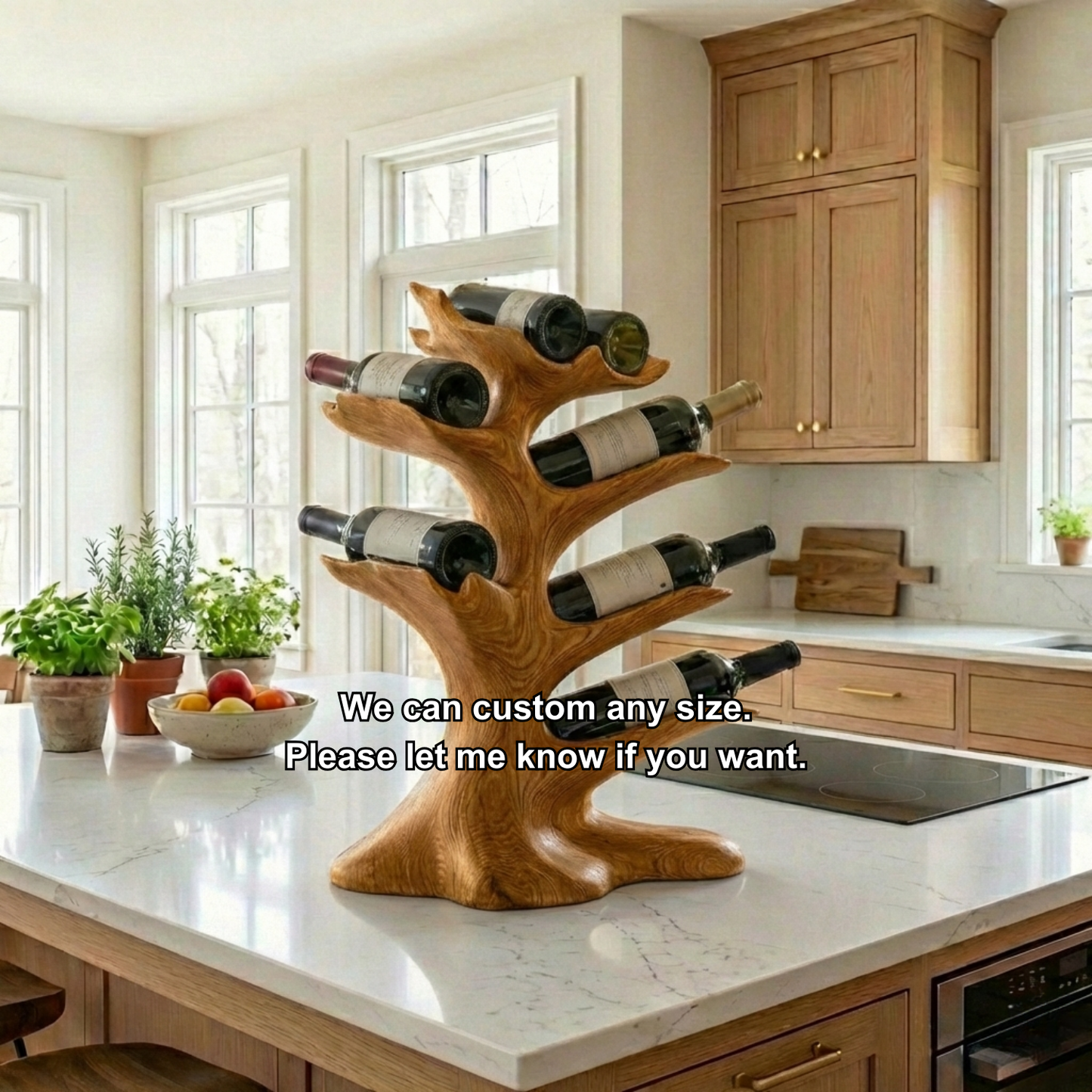 Handcrafted Solid Wood Wine Holder – Tree-Inspired Sculptural Countertop Wine Rack