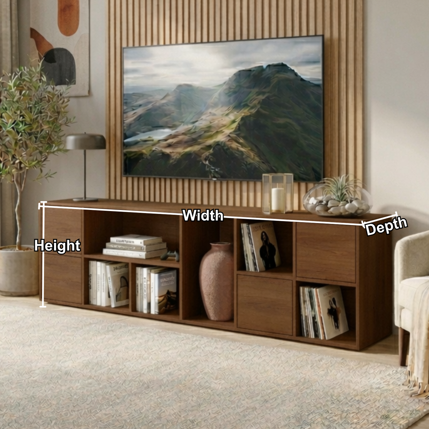 Solid Wood TV Stand with Open Shelves and Drawers – Modern Minimalist Media Console Kitchnce