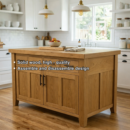 Solid Wood Kitchen Island with 4 Drawers and Cabinet – Farmhouse Storage Prep Table Kitchnce
