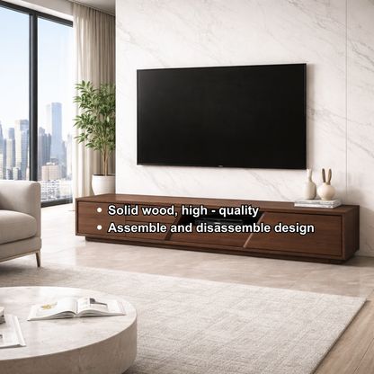 Extra Long Solid Wood TV Stand with Angled Open Shelf – Modern Low Profile Media Console Kitchnce