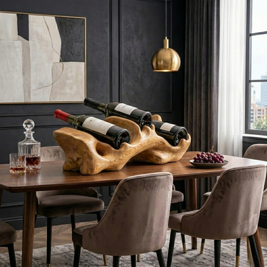 Handcrafted Solid Wood Wine Holder – Organic Sculptural Tabletop Wine Rack