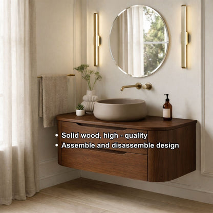 Modern Floating Bathroom Vanity with Curved Edges – Handcrafted Solid Wood Kitchnce