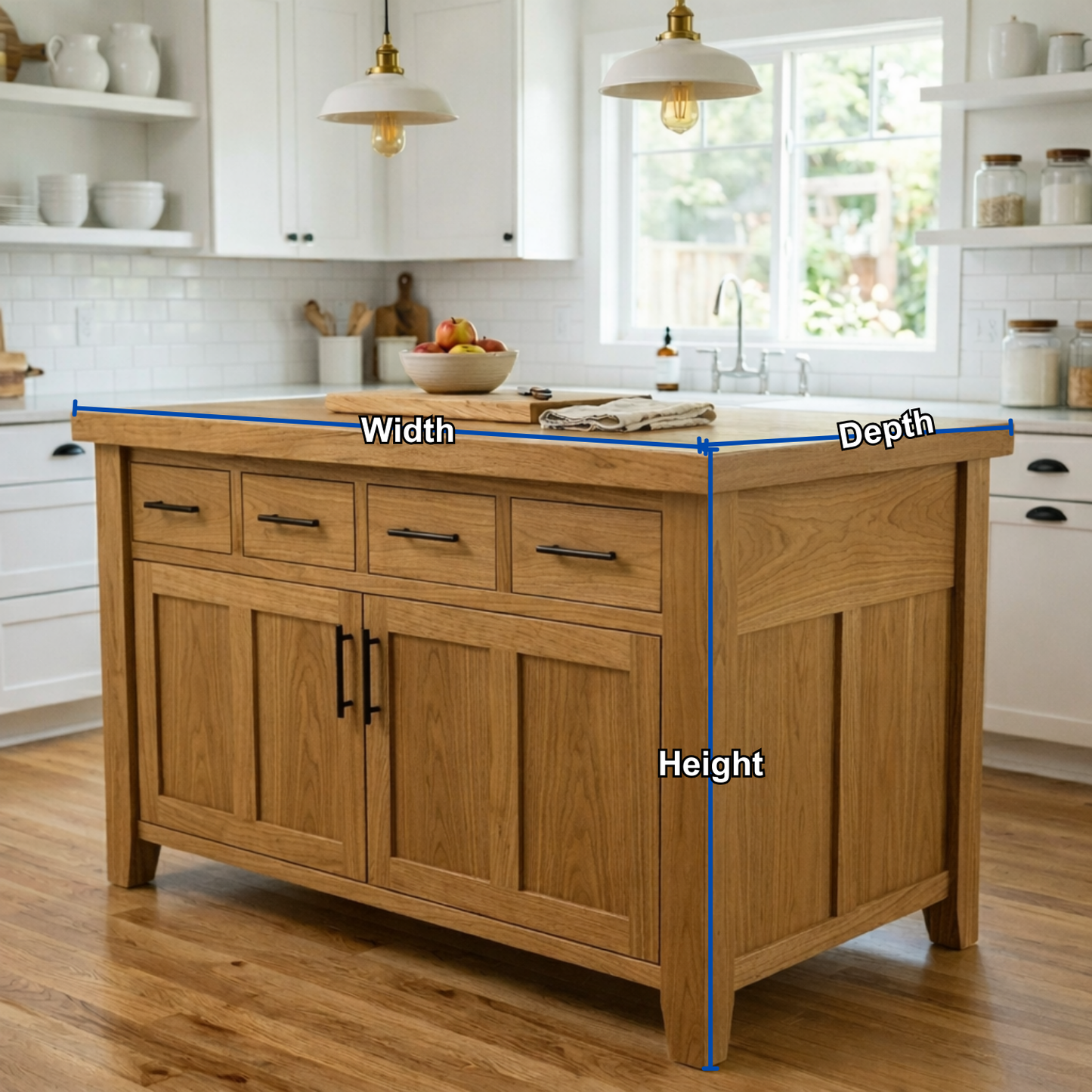 Solid Wood Kitchen Island with 4 Drawers and Cabinet – Farmhouse Storage Prep Table Kitchnce