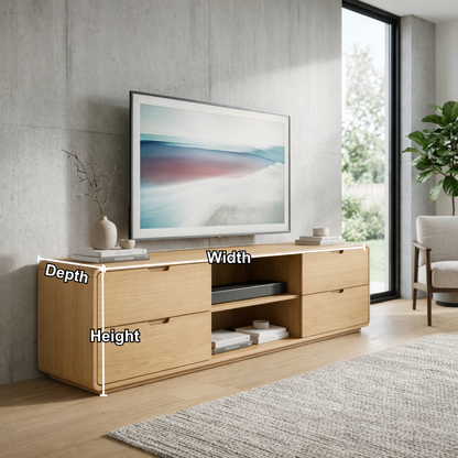 Solid Wood TV Stand with 4 Drawers and Open Media Shelf – Modern Minimalist Console Kitchnce