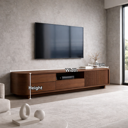 Solid Wood TV Stand with Slatted Door and Drawers – Modern Extra Long Media Console Kitchnce