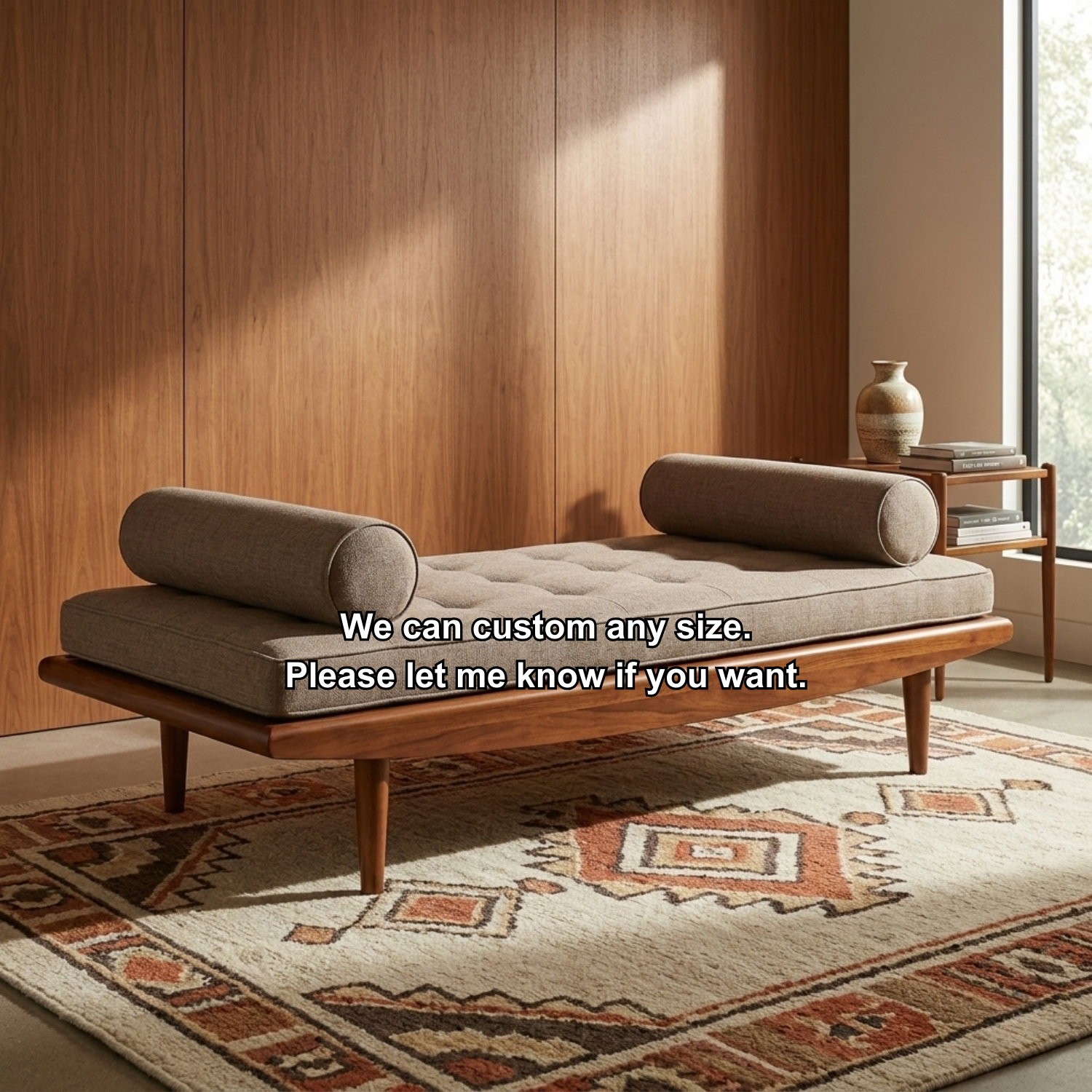 Solid Wood Daybed Frame with Mid-Century Legs – Modern Minimalist Lounge Bed Kitchnce
