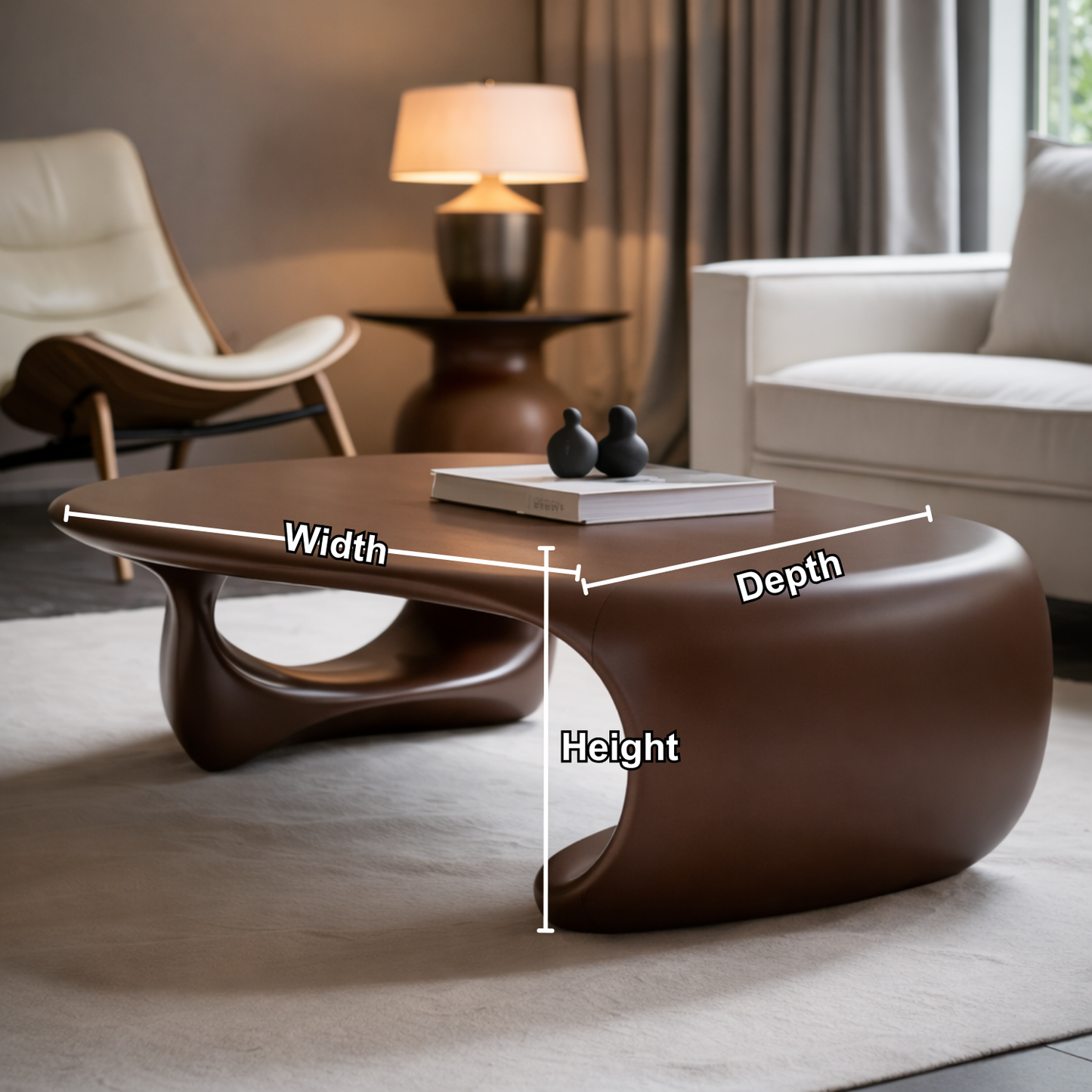 Solid Wood Sculptural Coffee Table with Organic Curved Base – Modern Living Room Table Kitchnce