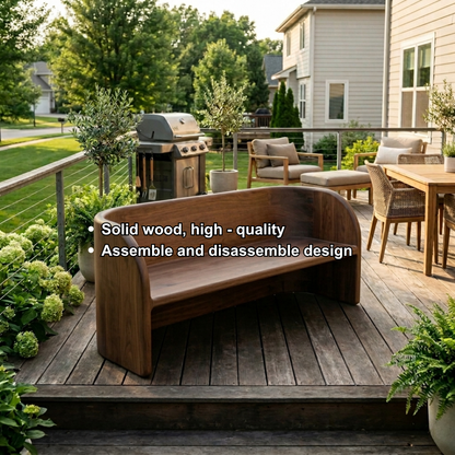 Solid Wood Outdoor Bench with Curved Backrest Sculptural Wraparound Design