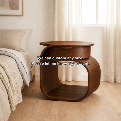 Solid Wood Nightstand with Built-in Cat Bed – Modern Curved Pet Friendly Bedside Table Kitchnce