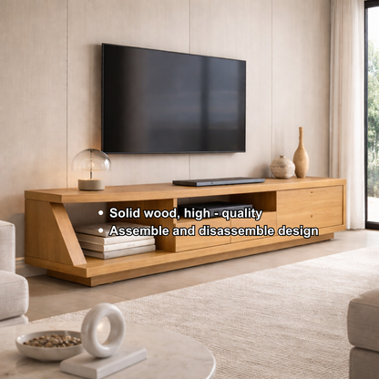 Solid Wood TV Stand with Angled Side Panel and Open Shelf – Modern Long Media Console Kitchnce