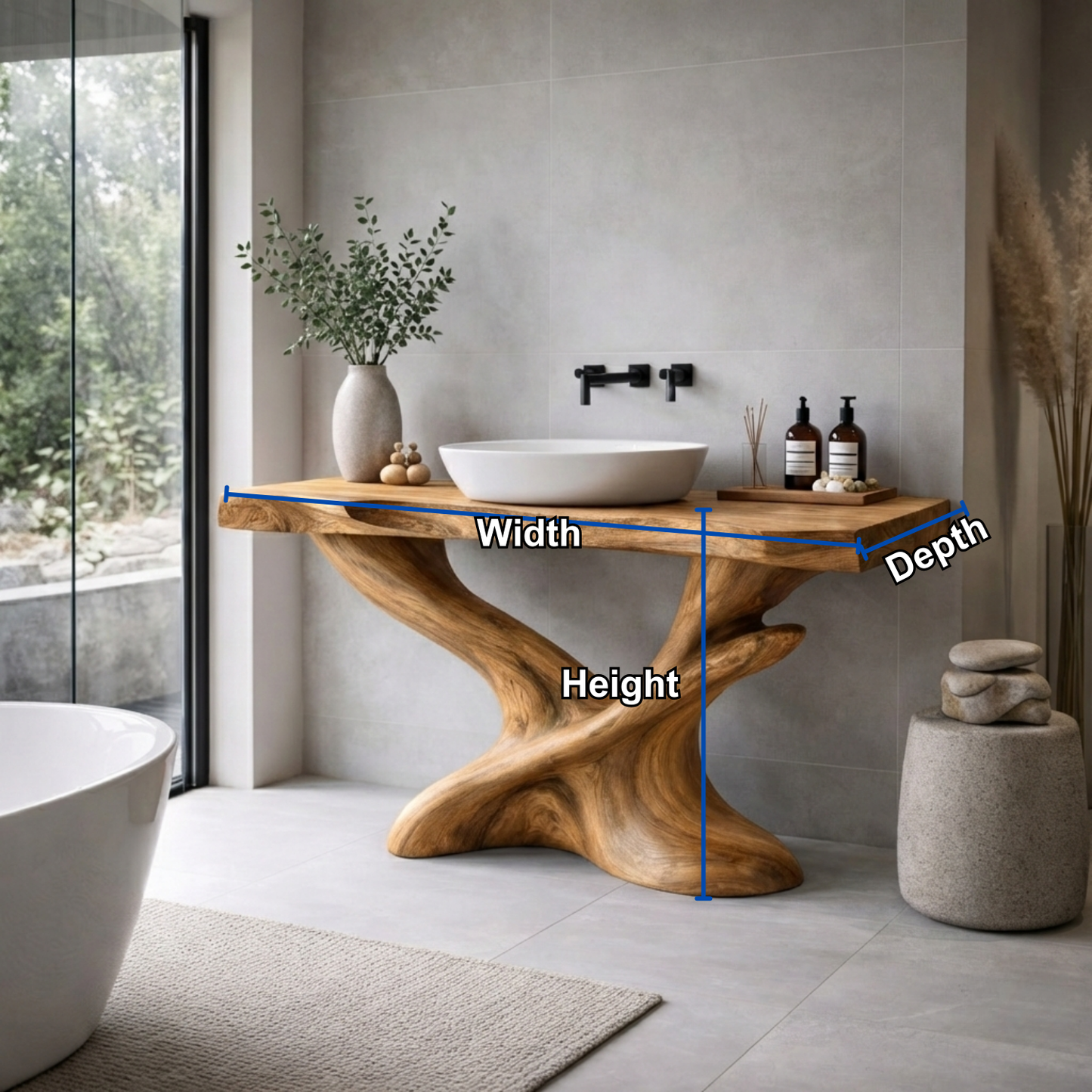 Handcrafted Solid Wood Bathroom Vanity – Sculptural Modern Pedestal Sink Table