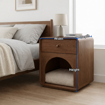 Solid Wood Nightstand with Cat Bed Nook – Modern Bedside Table with Drawer Kitchnce