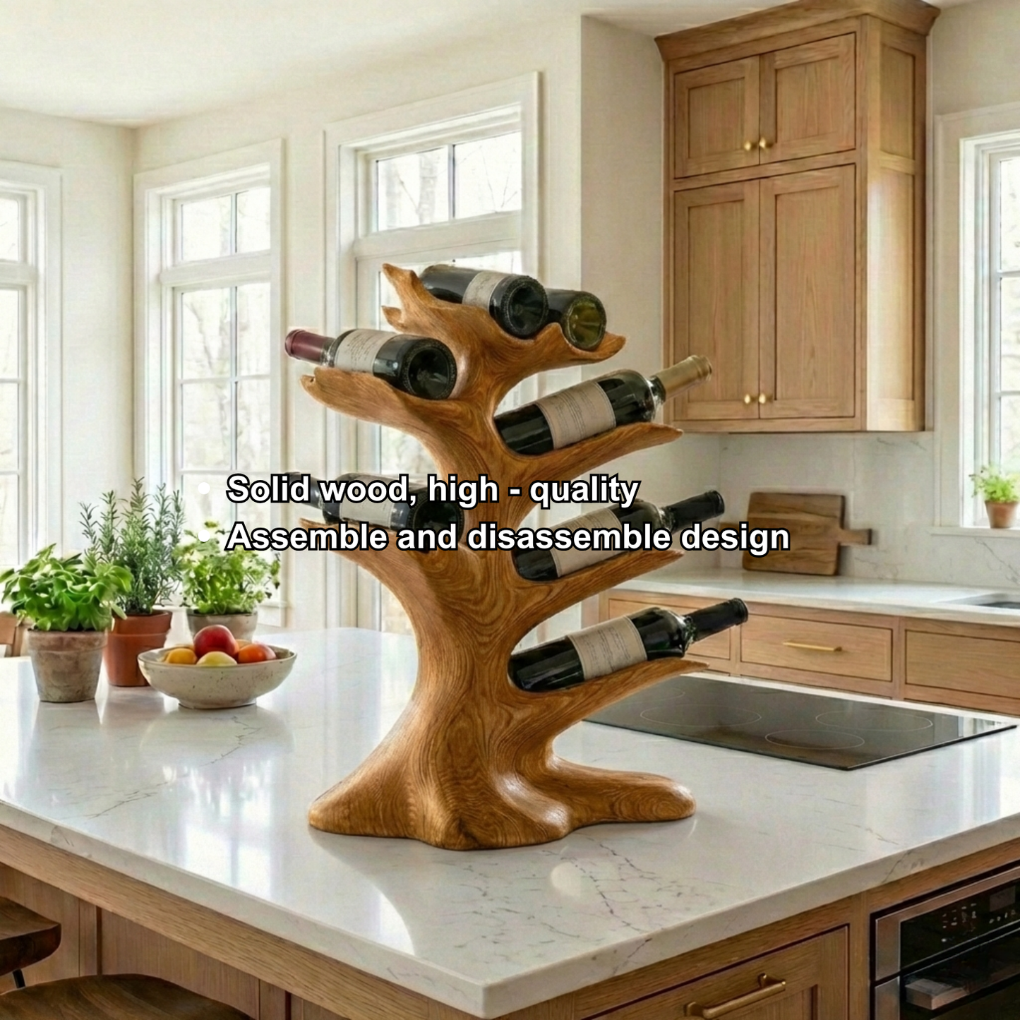 Handcrafted Solid Wood Wine Holder – Tree-Inspired Sculptural Countertop Wine Rack