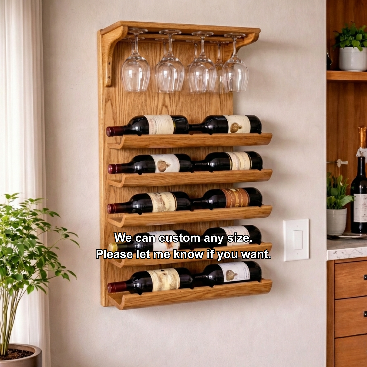 Solid Wood Wall Mounted Wine Rack with Glass Holder – Classic Home Bar Storage