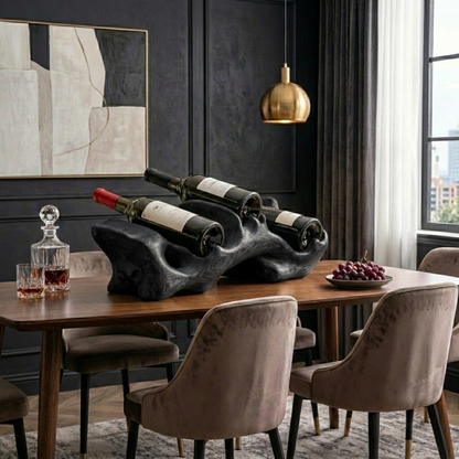 Handcrafted Solid Wood Wine Holder – Organic Sculptural Tabletop Wine Rack