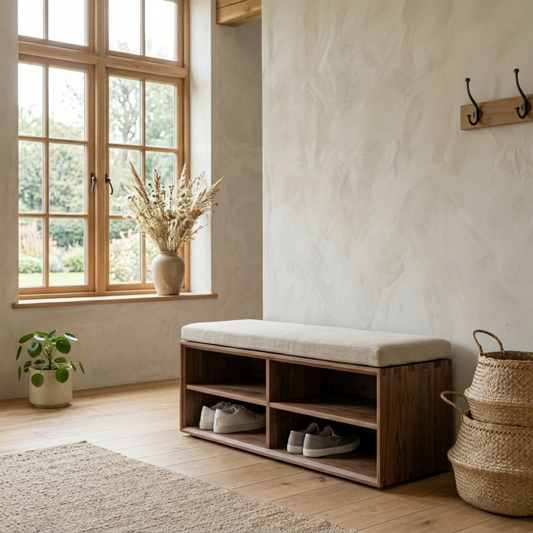 Solid Wood Shoe Storage Bench with Open Shelves – Minimalist Entryway Shoe Bench