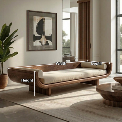 Contemporary Solid Wood Daybed with Curved Backrest and Cushioned Seat