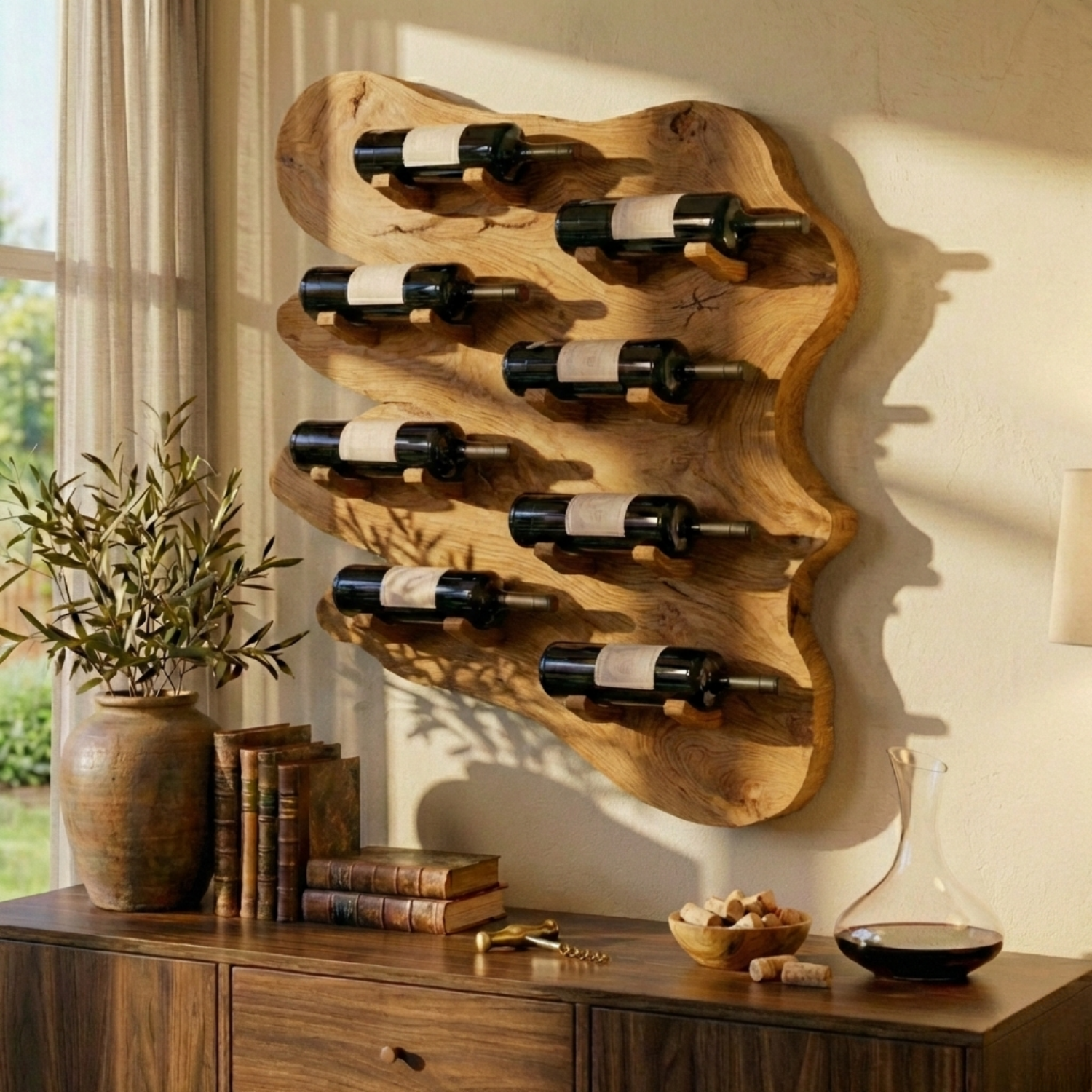 Live Edge Solid Wood Wine Holder – Handcrafted Wall Mounted Wine Rack