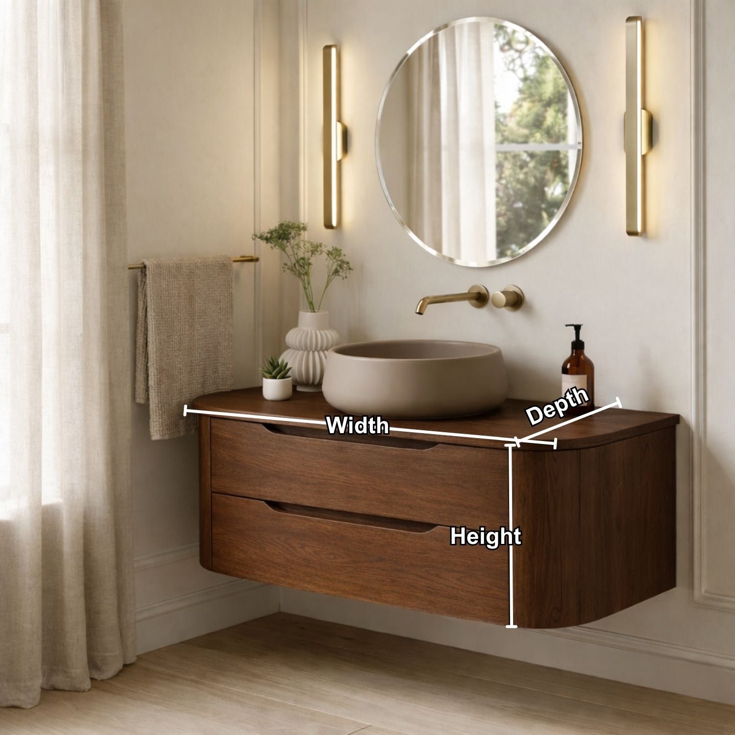 Modern Floating Bathroom Vanity with Curved Edges – Handcrafted Solid Wood Kitchnce
