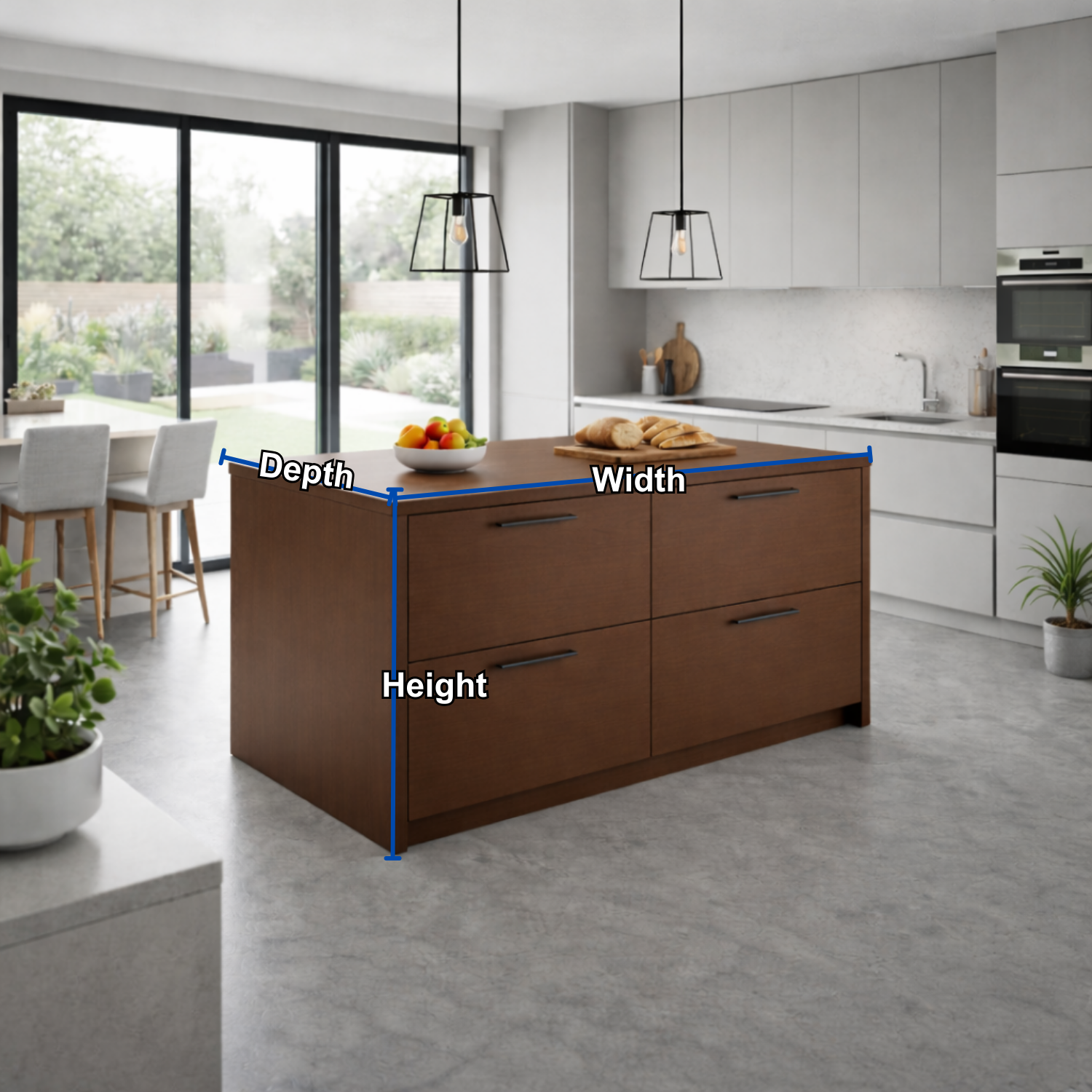 Solid Wood Kitchen Island with 4 Drawers – Modern Storage Prep Table Kitchnce