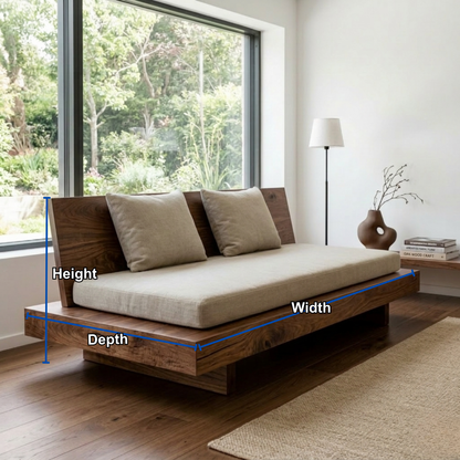 Minimalist Solid Wood Daybed with Platform Base and Angled Backrest – Modern Lounge Sofa