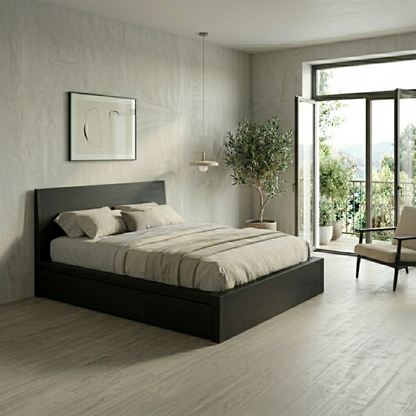 Solid Wood Storage Bed Frame with Side Drawers and Platform Design