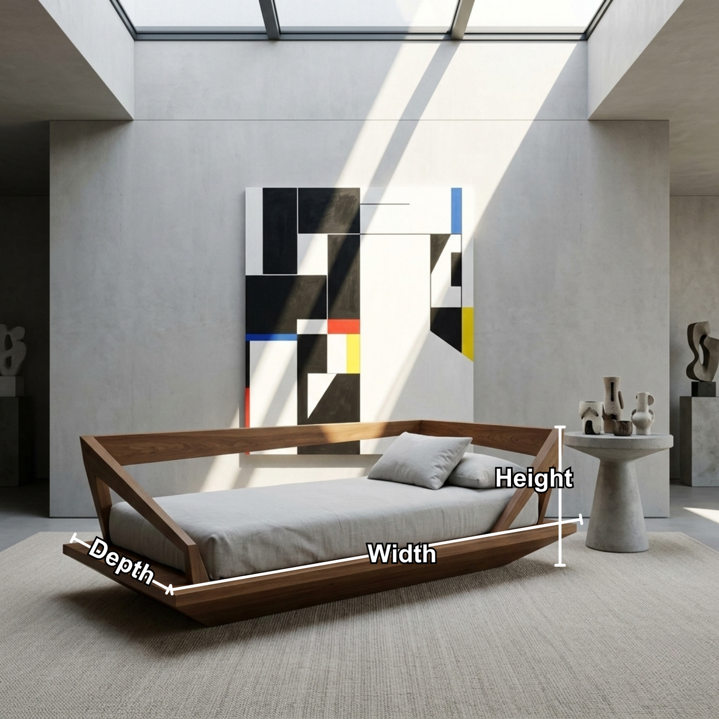 Solid Wood Daybed Frame with Geometric Side Rails – Modern Minimalist Lounge Bed Kitchnce
