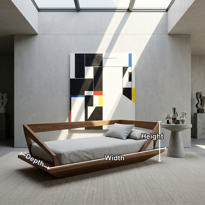 Solid Wood Daybed Frame with Geometric Side Rails – Modern Minimalist Lounge Bed Kitchnce