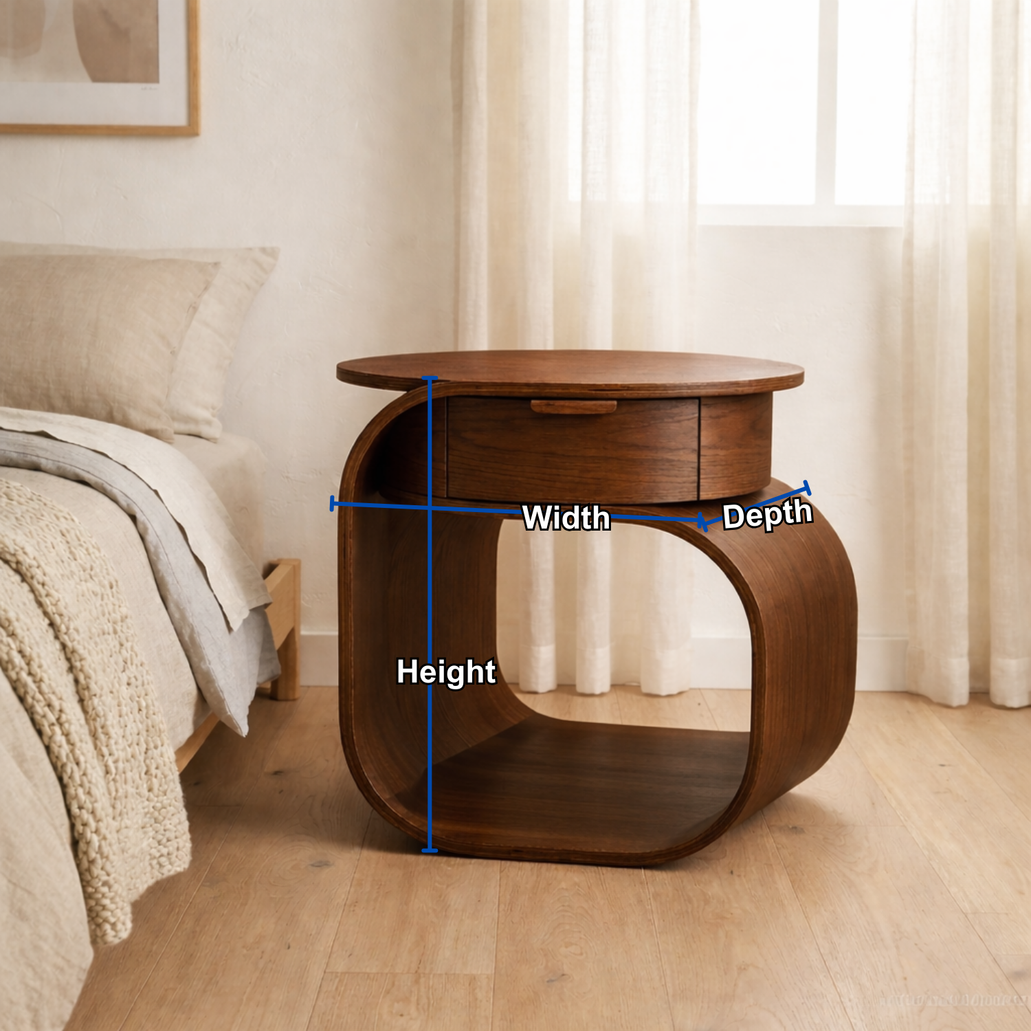 Solid Wood Nightstand with Built-in Cat Bed – Modern Curved Pet Friendly Bedside Table Kitchnce