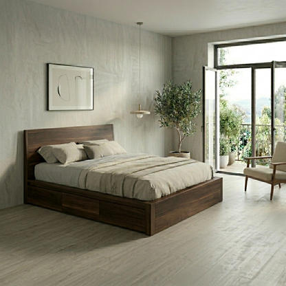 Solid Wood Storage Bed Frame with Side Drawers and Platform Design