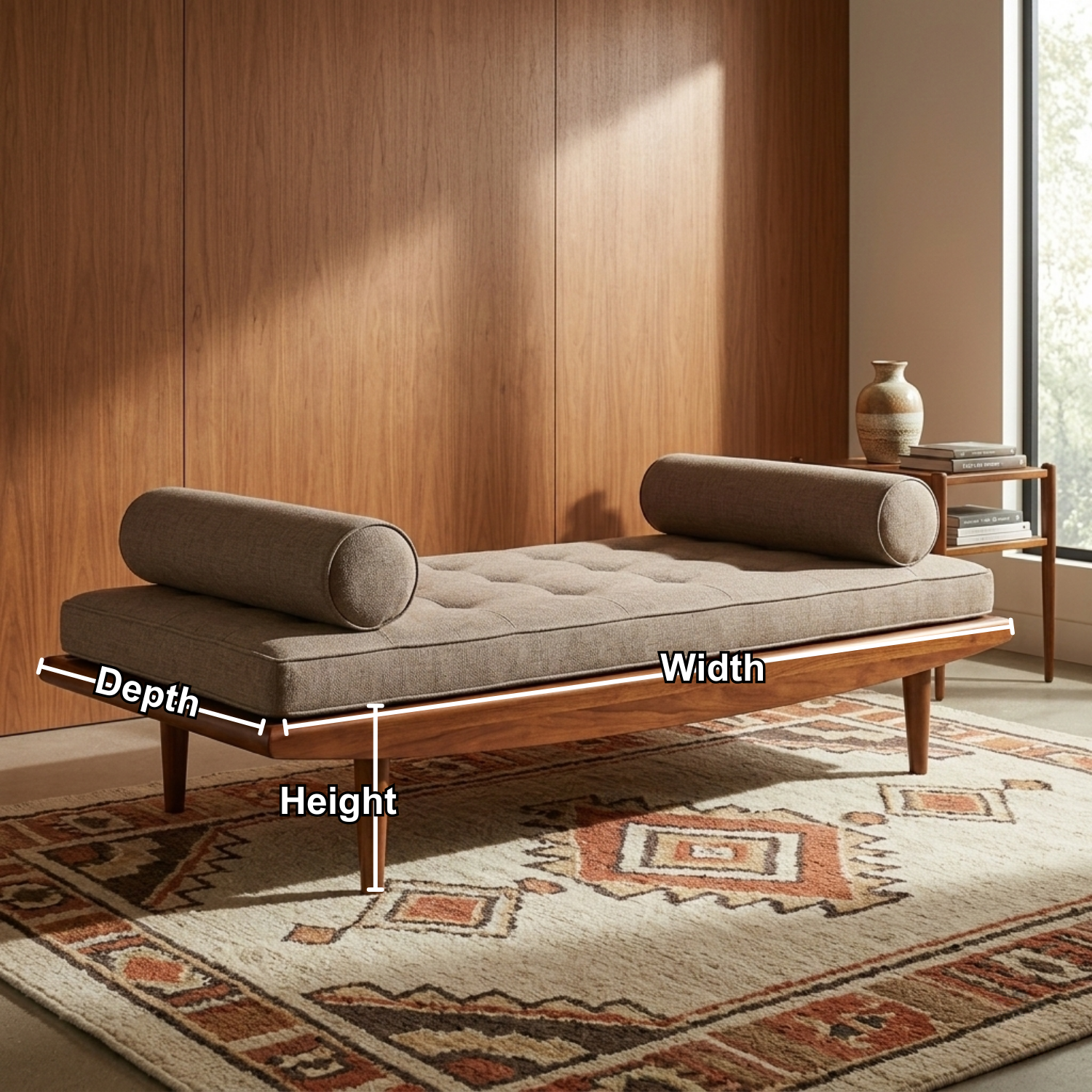 Solid Wood Daybed Frame with Mid-Century Legs – Modern Minimalist Lounge Bed Kitchnce