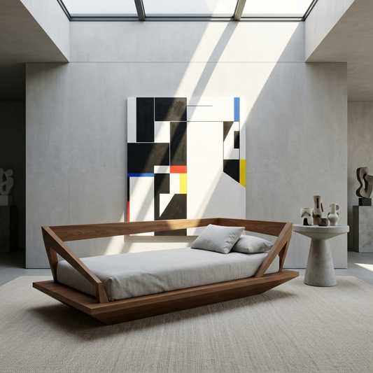 Solid Wood Daybed Frame with Geometric Side Rails – Modern Minimalist Lounge Bed Kitchnce