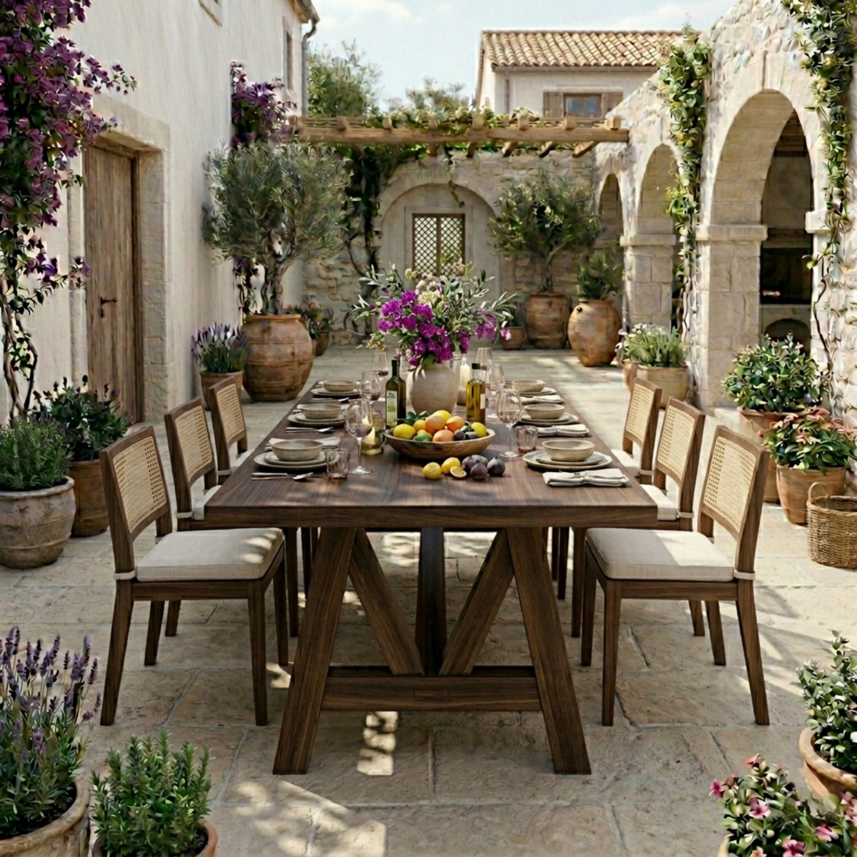 Outside Table Base Rectangle Rectangular Solid Wood Outdoor Dining Table with A-Frame Pedestal Base