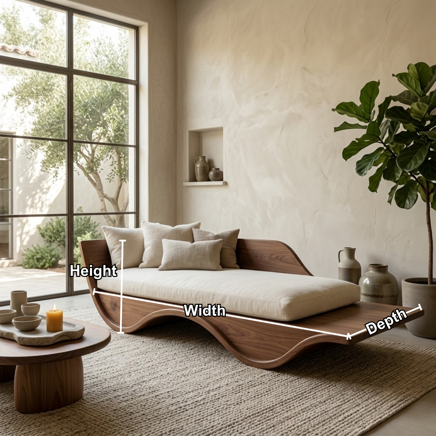 Solid Wood Curved Daybed Frame – Modern Minimalist Wave Design Lounge Bed Kitchnce