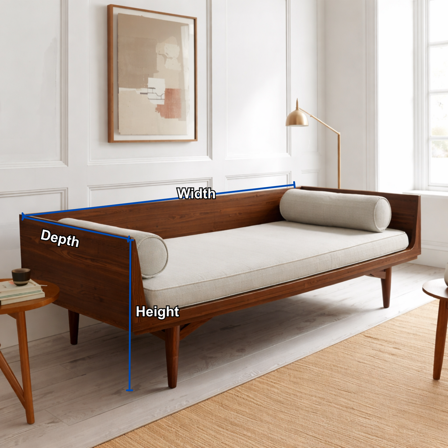 Mid-Century Solid Wood Daybed with Tapered Legs and Side Backrest – Modern Lounge Bench