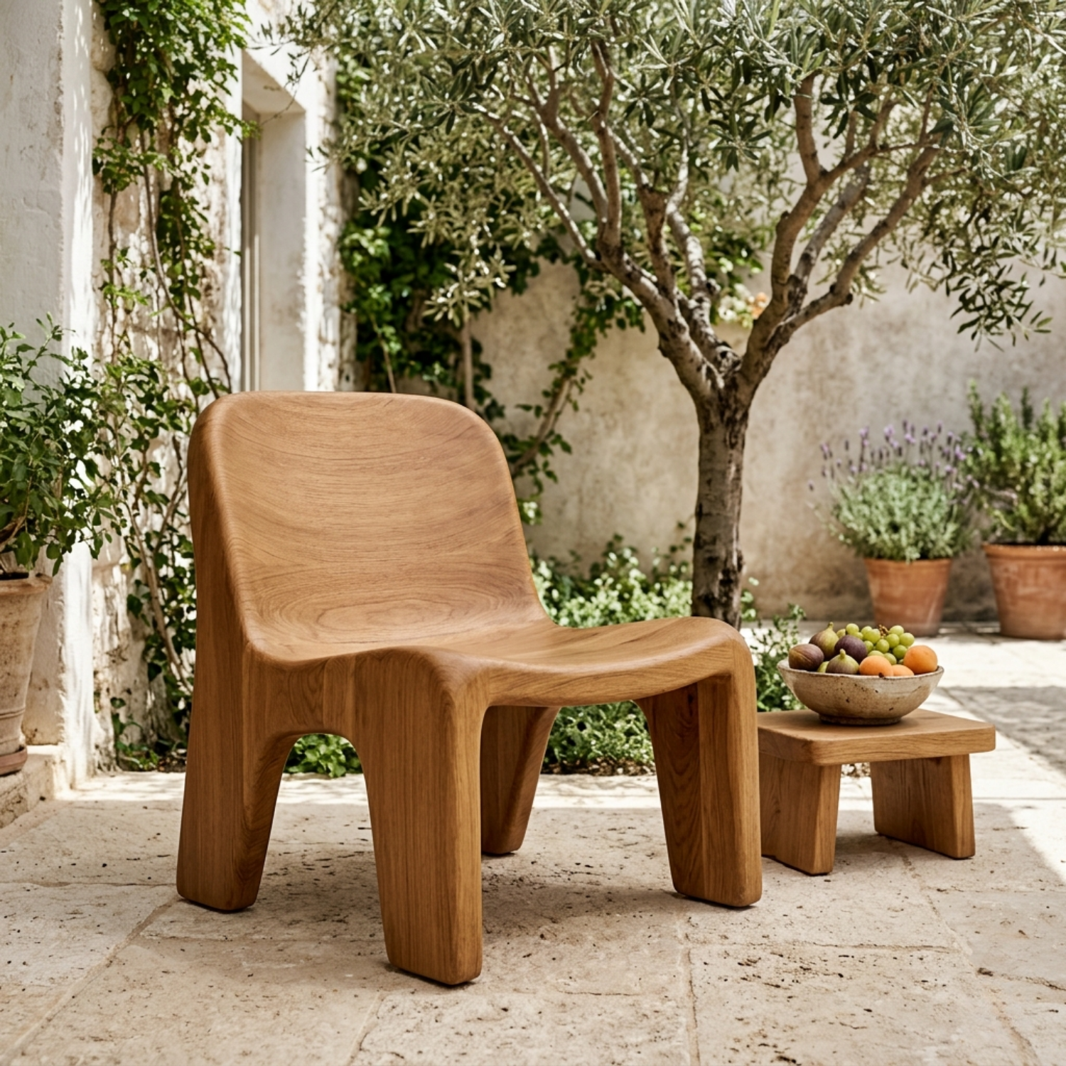 Handcrafted Solid Wood Lounge Chair Sculptural Low Seat Modern Minimal Design